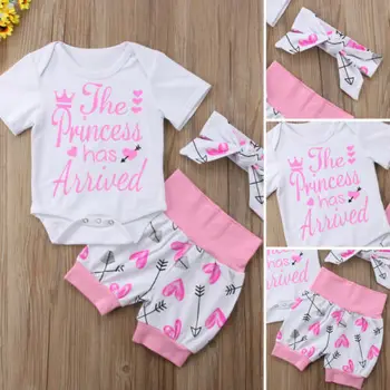 

3Pcs Newborn Baby Girls Cotton Top Romper Shorts Pants Outfits Clothes Summer Set