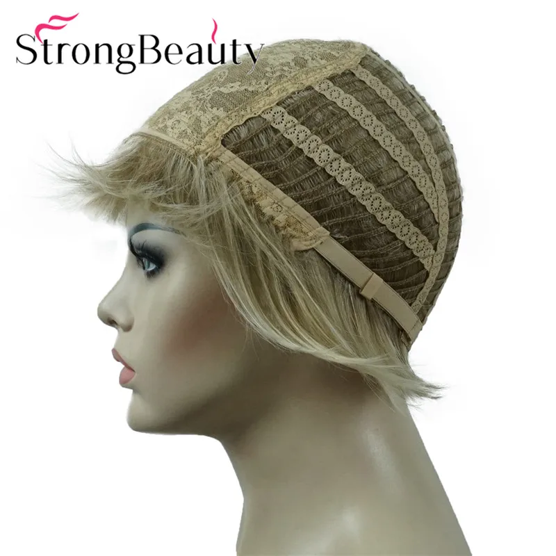 StrongBeauty короткие прямые парики мягкие волосы слоистые локоны Омбре блонд/Красный синтетический парик