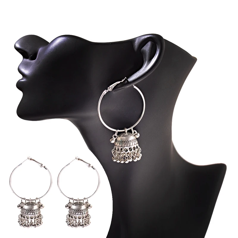 OIQUEI, новинка, индийские, Jhumka, богемные, этнические, Круглые, Большие колокольчики, висячие серьги для женщин, цыганские украшения, украшения, аксессуары