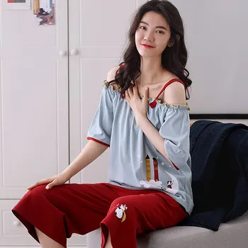 

Cotton pajamas, women's short sleeves, spring and summer students, Korean version, fresh women's thin two-piece suit, home cloth