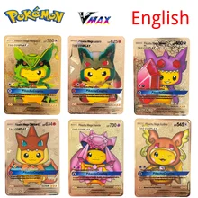 

English Pokemon Metal Cards VMAX GX cartas pokemon espanol golden metalicas letters kids battle game English collection cards