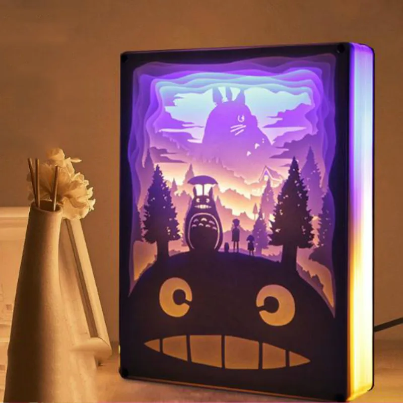 Новинка ночной Светильник Totoro атмосферная лампа с вырезами из бумаги 3D