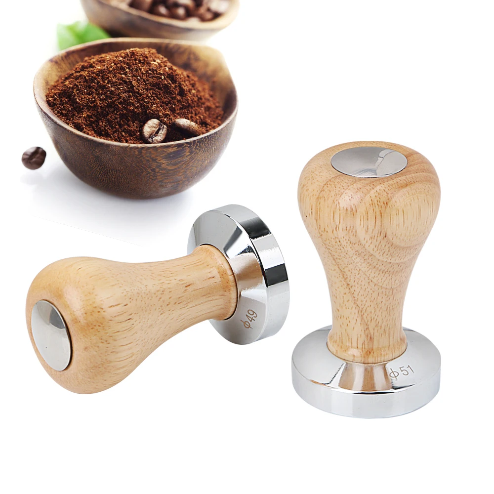 

51MM 49MM Stainless Steel Coffee Tamper Barista Tools Coffee Accessories Wood Handle Coffee Powder Hammer Flat Espresso Tamper