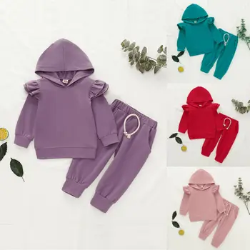 

Pudcoco 0-3Y Toddler Baby Girls Clothes Sets Solid Cotton Hooded Tops Pants Tracksuit 2PCS Clothing Set
