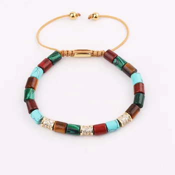 JARAVVI New Design Natural Stone CZ Pave Tube Charm Macrame Adjustable Friendship Bracelet Women Jewelry Gift