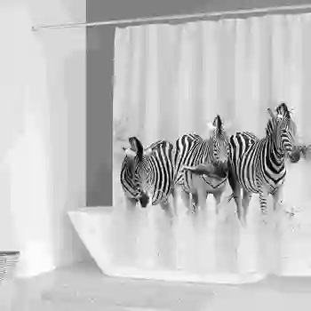 

Black White Abstract Zebra Printing Shower Curtain Liner Waterproof Bathroom Decor with Hooks