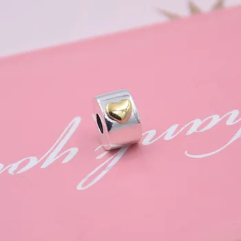 

Original Gold Color Classic Heart Fixed Clip Lock Stopper Beads Fit 925 Sterling Silver Bead Charm Pandora Bracelet Diy Jewelry