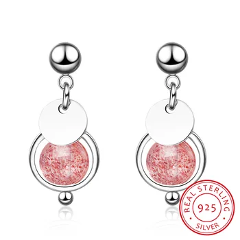 

Real 925 Sterling Silver Natural Pink Strawberry Crystal Moonstone Little Coin Tassel Earring For Women Gift Fine Jewelry S-E826