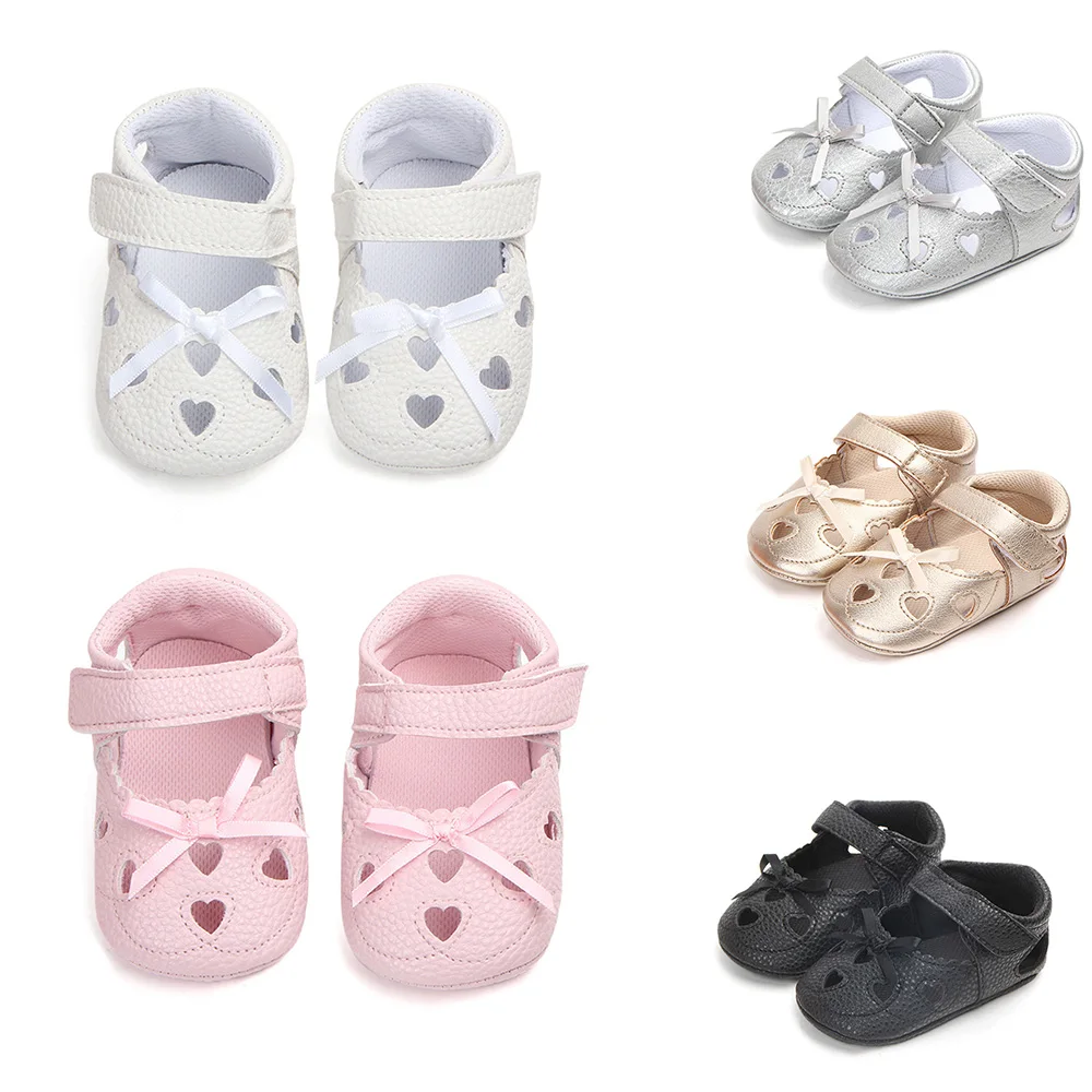 Beautiful Infant Baby Girl's Knit Soft Sole Anti-slip Princess Crib PU Leather First Walkers Shoes Summer Soft Leather Buckle