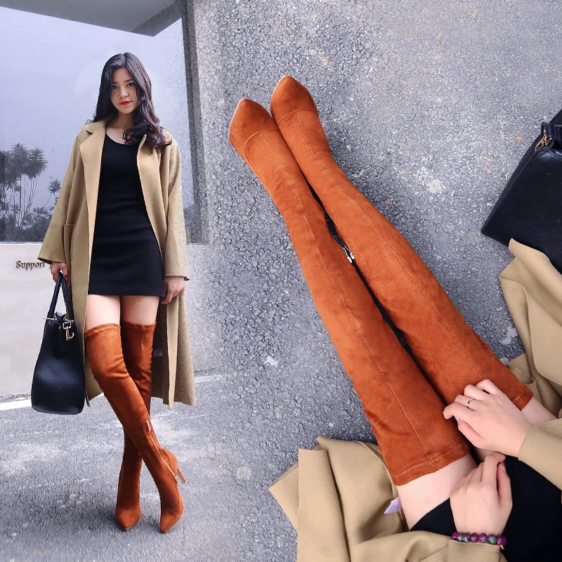 

Plus Size 31-43 Women 11cm High Heels Over The Knee Thigh Boots Sexy 58cm Height Boots Long Fetish Pumps 2019 Brown Red Shoes