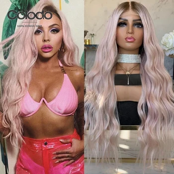 

COLODO Remy Brazilian Wig Ombre Pink Lace Front Wig With Baby Hair Transparent Lace Blonde Full Lace Human Hair Wigs for Women