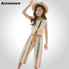 Комплект одежды для девочек, полосатый жилет+ штаны, костюмы из 2 предметов для девочек-подростков, детская одежда для девочек 6, 8, 10, 12, 13, 14 лет