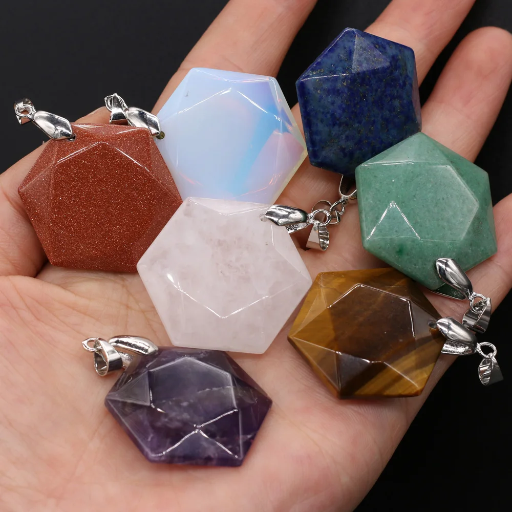 Natural Cabochon Gemstones Hexagonal Pointed Reiki Chakra Gems for Jewelry DIY 