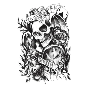 

Water Resistant Skull Floral Tattoo Arm Washable Removable Trendy Tattoo Sticker Punk Rock Fashion Tattoo Pattern 21x15cm