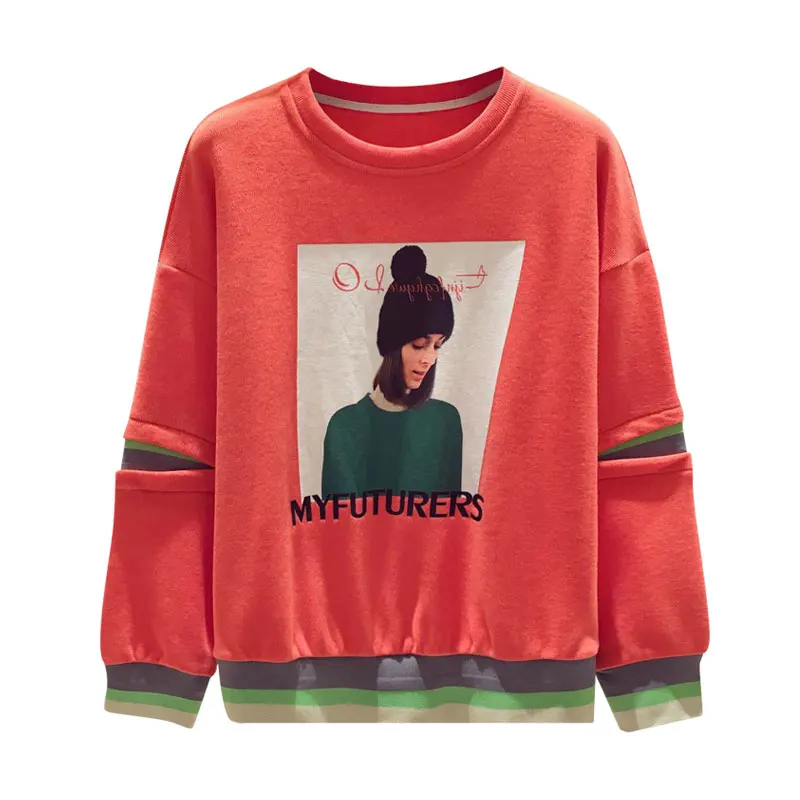 Neploe Women Winter New Harajuku Printed Letter Hoodies Korean Character Loose Contrast Color Sweatshirt Sudadera Top 55327