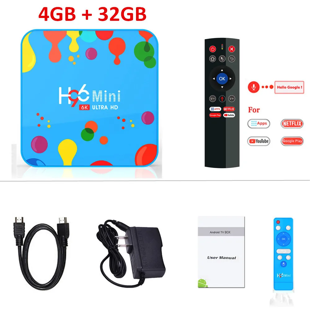 4G32G Voice remote 4 ГБ 128 ГБ H96 Мини Android 9,0 ТВ приставка Allwinner H6 четырехъядерный 6K Wifi Google плеер Youtube 4K телеприставка 32 Гб PK H96 MAX PLUS - Цвет: 4G32G Voice remote