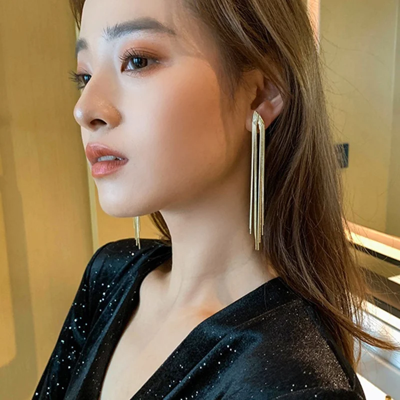 Vintage Long Metal Chain Tassel Clip on Earrings Bohemian Geometric Without Piercing Ear Clips for Women Party Jewelry Gift