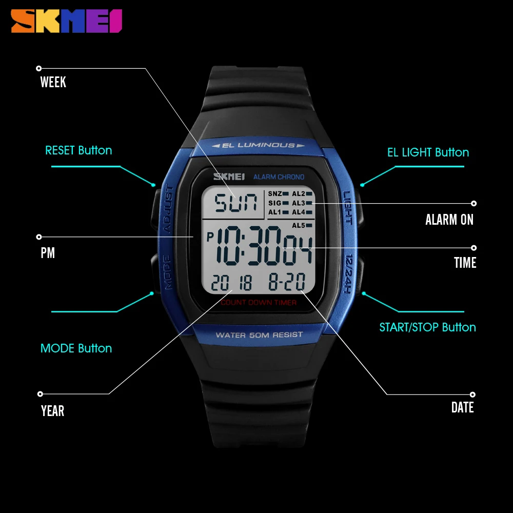 Ceny SKMEI nowy mody cyfrowy elektroniczny mężczyźni zegarki sportowe wodoodporny zegarek z alarmem wojskowy chronografu zegar Relogio Masculino