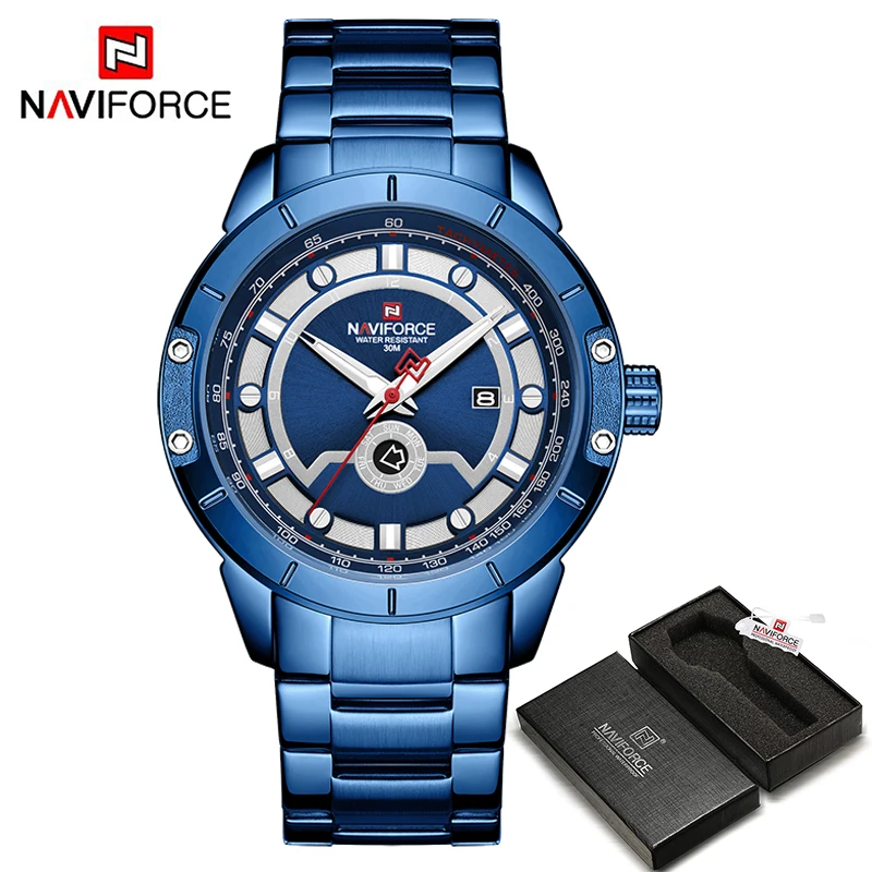 BEBE BOX Роскошные брендовые NAVIFORCE мужские золотые часы со стальным ремешком Мужские кварцевые часы спортивные водонепроницаемые наручные часы Relogio Masculino - Цвет: BEBE BOX