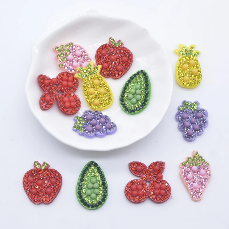 24Pcs Obst Apple Trauben Erdbeere Kiefer apple Avocado Kirsche Strass Applique für DIY Headwear Clips Bogen Decor Zubehör