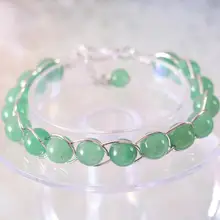 Натуральный камень бусины зеленый авантюрин Энергетический Браслет серебряная проволока обернутый браслет и браслет для женщин ювелирные изделия подарок 1 шт. H085