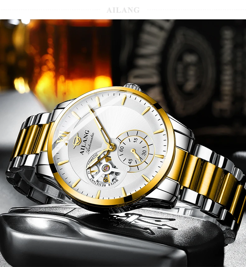 AILANG Fashion BusinessTop Brand Luminous Waterproof Men's Watch Stainless Steel Simple Men Automatic Mechanical Watches 8627