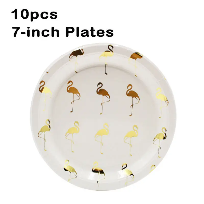 Gold Plates 7-inch 10pcs 10 шт./партия, золотые, серебристые чашки фламинго, бумажные одноразовые трубочки бумажные тарелки для дня рождения вечерние принадлежности для детей, подарок на вечеринку в честь рождения ребенка - Цвет: Gold Plates 7-inch 10pcs