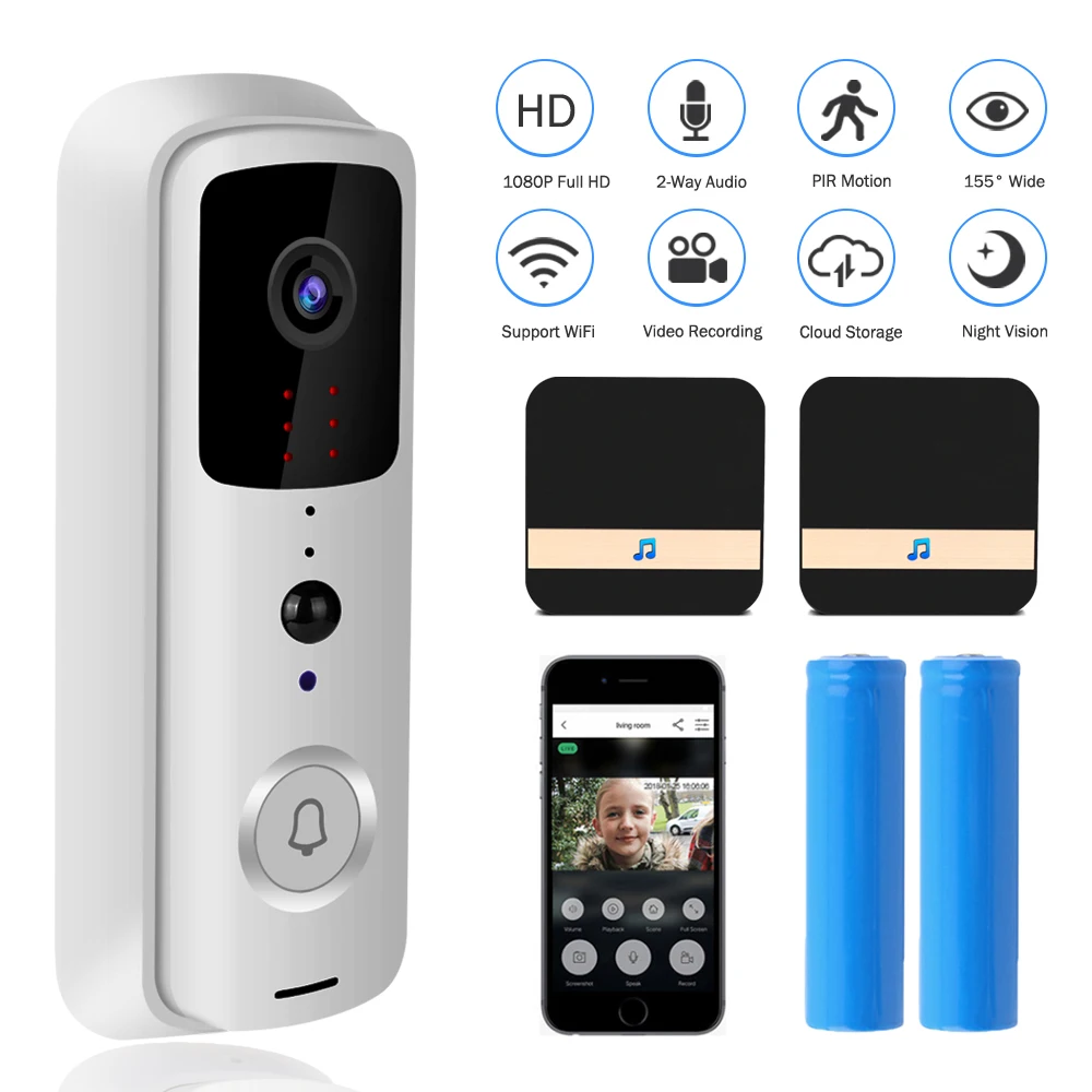 Видео дверной звонок 1080P HD WIFI Звонок камера Интерком открытый 720P беспроводной