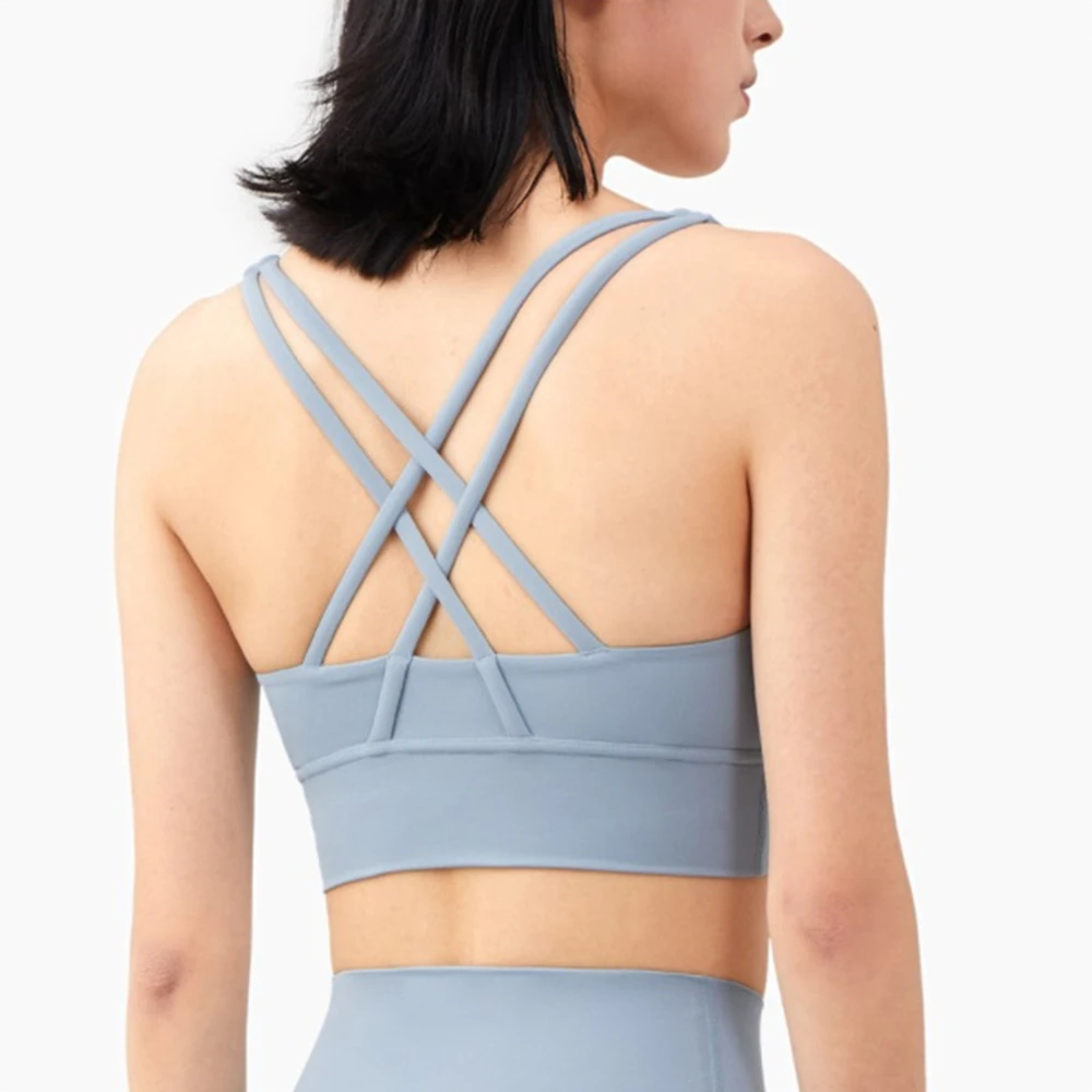 

New Women Yoga Tops Bra No Wire Fabric Nylon Breathable Sexy Bandage Sports Wear Bras Outdoor Exercise Clothes 26 Solid Color
