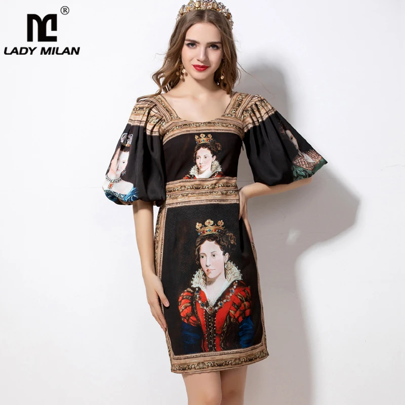 Весна лето 2020 женские подиумные платья с глубоким декольте винтажный принт