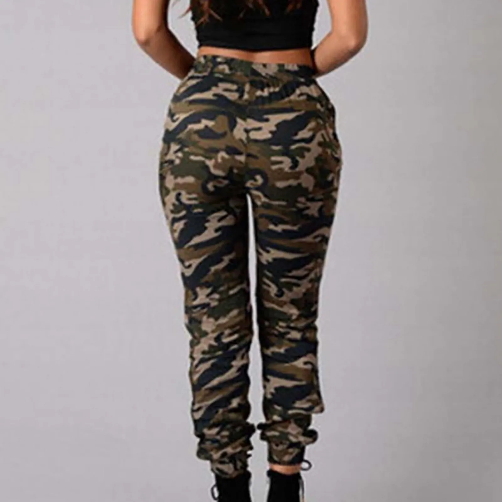 Women Camouflage Print Fashion Slim Belt Straight Casual Pencil Pants Plus Size Lady Streetwear Stretch Straight Jeans Trousers 2