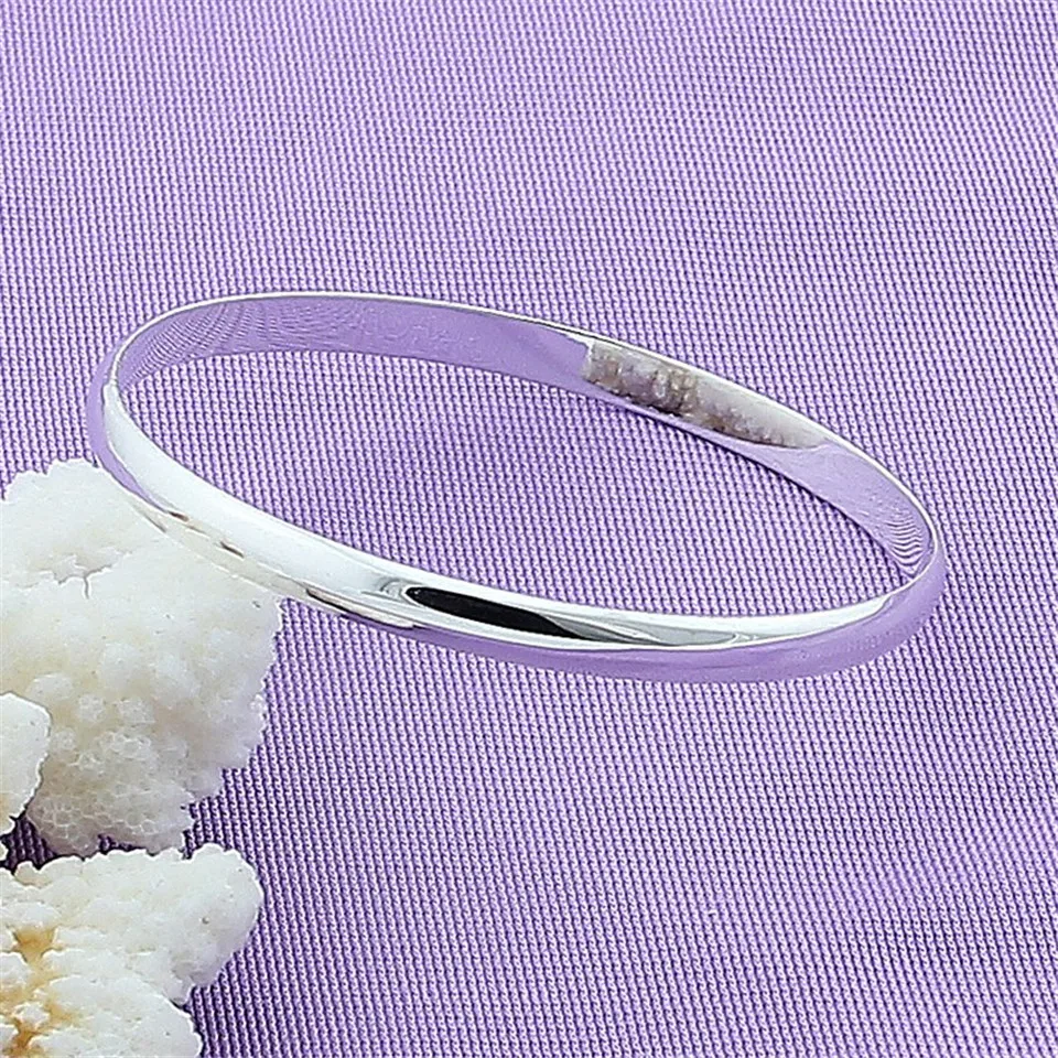 925 Sterling Silver Smooth Solid Bracelet Bangles For Women Men Charm Party Luxury Jewelry