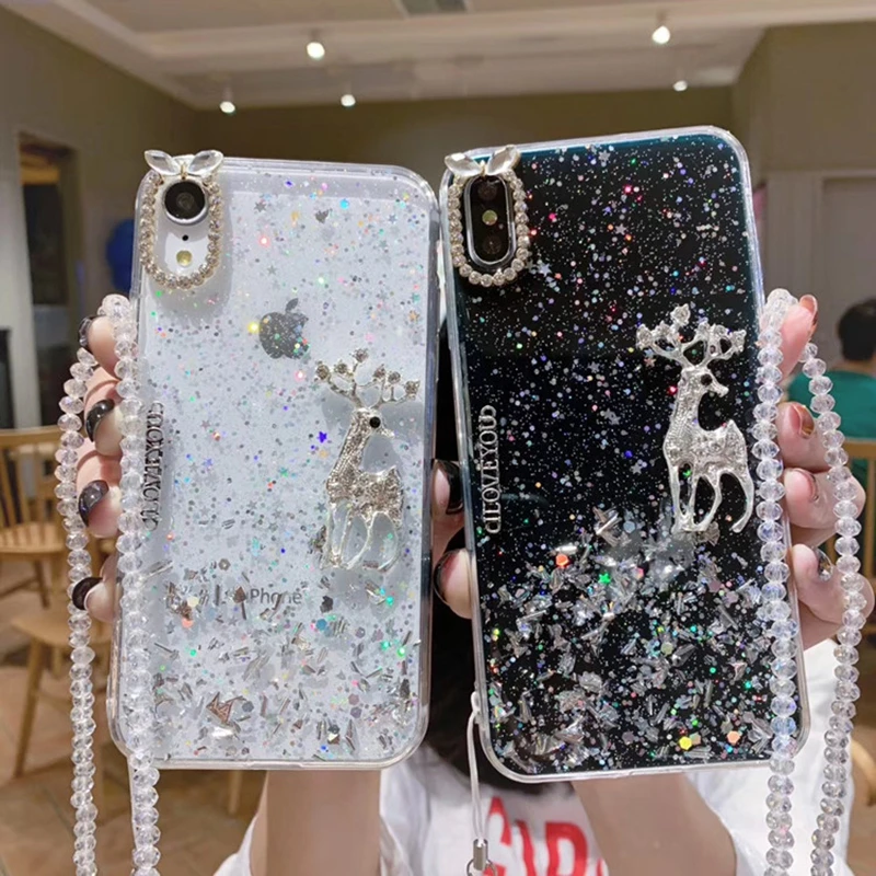Роскошный 3D милый рождественский олень блестящий мягкий чехол для телефона iphone X