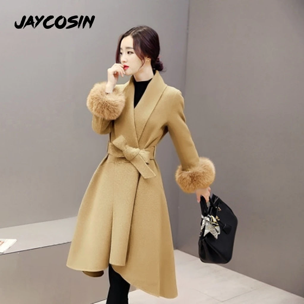 JAYCOSIN женское плюшевое длинное шерстяное пальто, женское теплое однотонное Женское пальто, верхняя одежда, зимняя одежда, модная теплая женская элегантная одежда