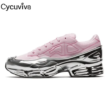 

New Metal Silver liquid thick bottom Platform Women Shoes Lace Up Running Flat Shoes Woman air Mesh Sneakers Female Casual Shoes