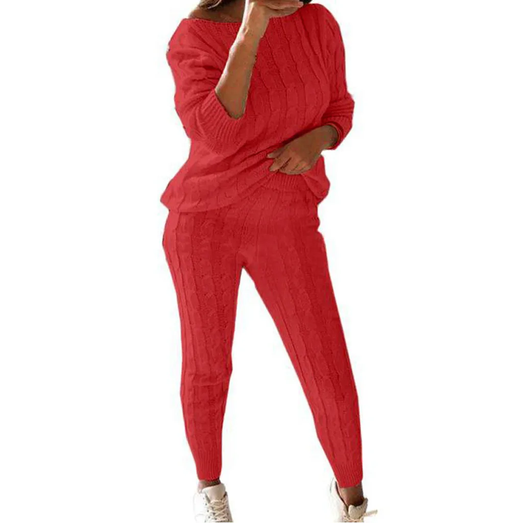 Комплект юбки и свитера для женщин, женский однотонный вязаный теплый костюм с круглым вырезом и косичкой, 2 шт., комплект домашней одежды, ropa mujer invierno# y15 - Цвет: Watermelon Red