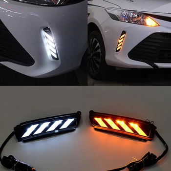 

LED DRL Daytime Running Light For Toyota Vios Yaris 2017 Fog Lamp Frame Fog Light White Yellow Moving