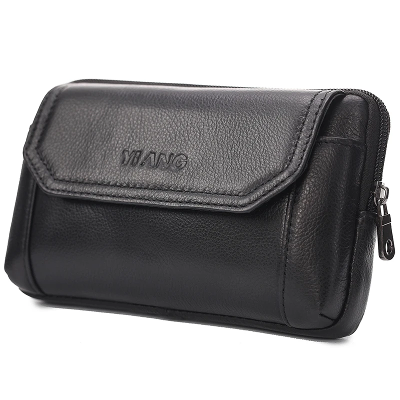 YIANG, брендовая мужская поясная сумка, натуральная кожа, 6,5 дюймов, чехол для телефона, портмоне, кошелек, карман для денег, набедренный ремень, сумки в винтажном стиле - Цвет: Cross Black