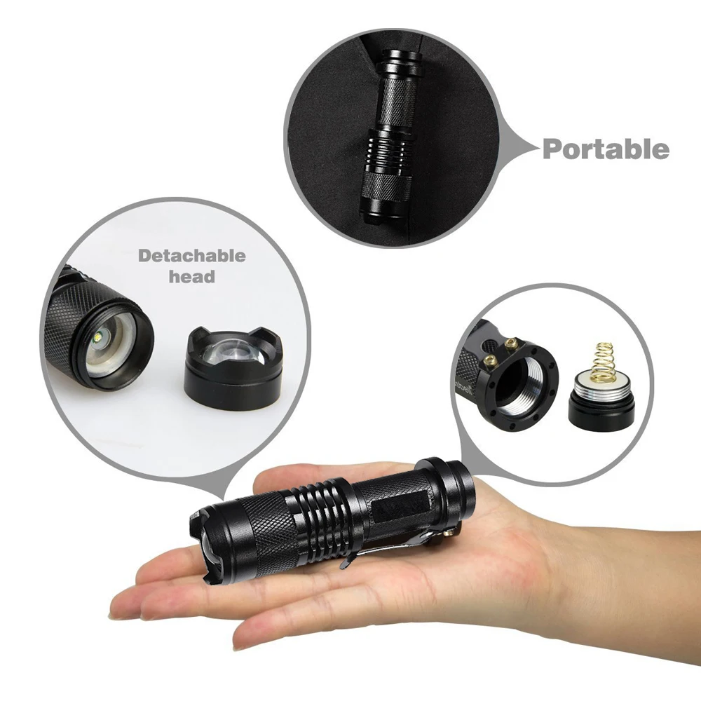 Mini LED Flashlight 8000LM Q5 T6 L2 LED Torch Adjustable Focus Zoom Flash Light Lamp Gift Lamp use 14500 Or 18650 Battery high power led torch