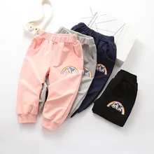 19 Qingdao/детская одежда; сезон осень; брюки с принтом радуги и лошади из мультфильма; повседневные брюки из эластичного хлопка для мальчиков; сезон осень