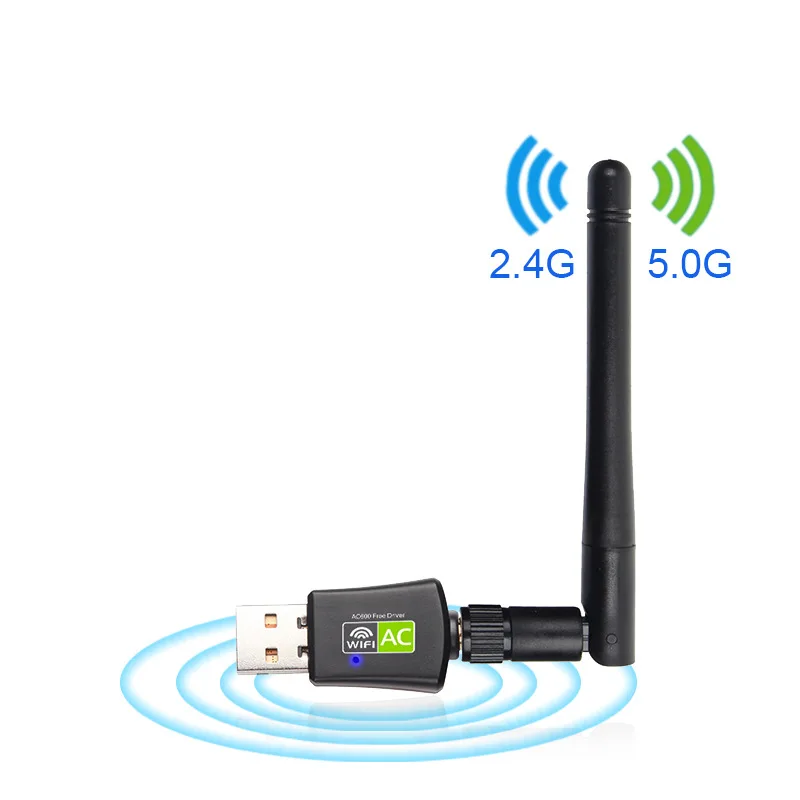 2.4g/5g ثنائي النطاق بطاقة الشبكة AC600M بطاقة الشبكة اللاسلكية سائق خالية Usb جهاز استقبال واي فاي هوائي شبكة لاسلكية