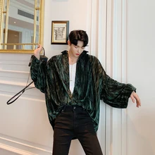 Мужская винтажная модная Уличная Хип-Хоп Мужская рубашка в стиле кэжуал Женская бархатная Свободная рубашка с длинными рукавами кардиган верхняя одежда