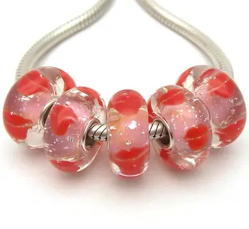 

YG76 5X 100% Authenticity S925 Sterling Silver Beads Murano Glassbeads beads Fit European Charms Bracelet diy jewelry Lamp-work