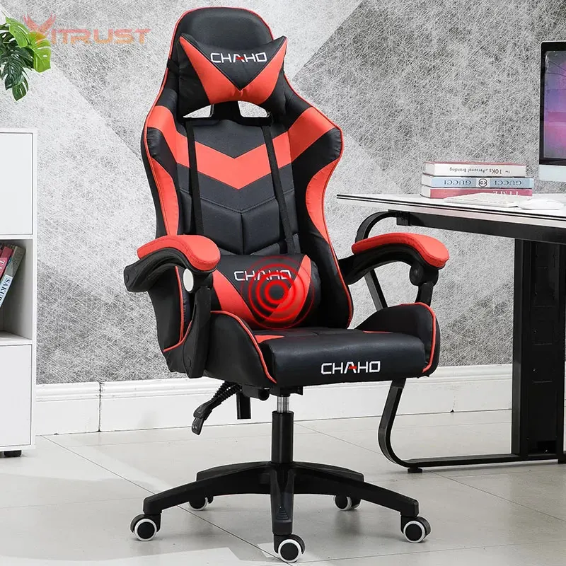 Игровой стул из кожи с высокой спинкой стильный компьютерный для гоночного пк