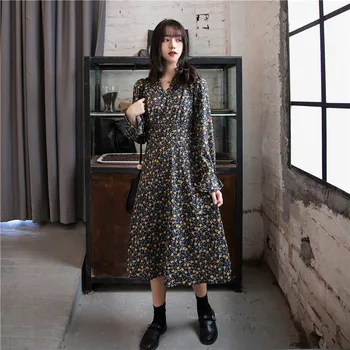 

plus size 4XL Women spring Floral Print Midi Dress Elegant Office Chiffion Dresse Fashion Long Sleeve Female Dress Vestidos