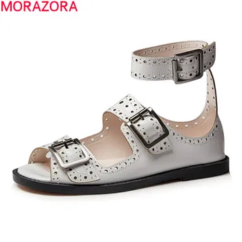 

MORAZORA 2020 new arrival fashion women sandals comfortable flat heel casual single shoes solid color buckle ladies shoes