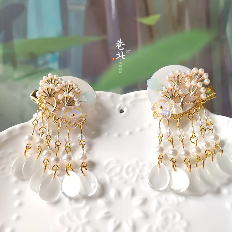 Ancient style Hanfu accessories hairpin girl small fresh shell cat eyes pair clip Han element wedding bridal hair accessories