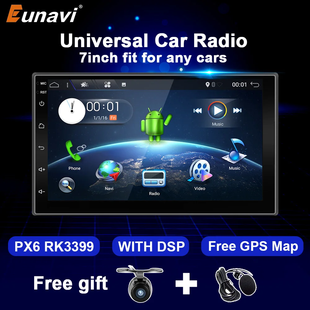 Eunavi Android 10 Car Radio Multimedia Video Player Universal 7 inch Screen Audio Stereo Head unit Navigation GPS 2 Din no DVD