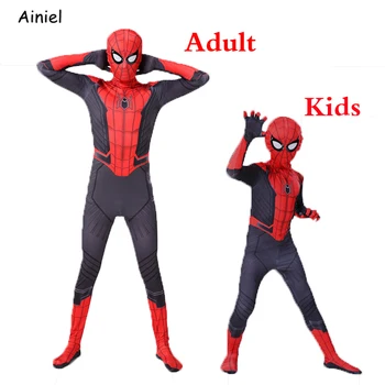 

Spider Cosplay Man Far From Home Bodysuit Suit Jumpsuit Zentai Peter Parker Mask Halloween Costume Spider Superheros Man Kids