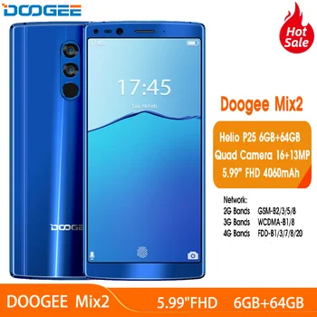 

DOOGEE Mix 2 6GB+64GB Octa Core Helio P25 5.99'' FHD+ Smartphone Quad Camera 16.0+13.0MP 8.0+8.0MP Android 7.1 4060mAh